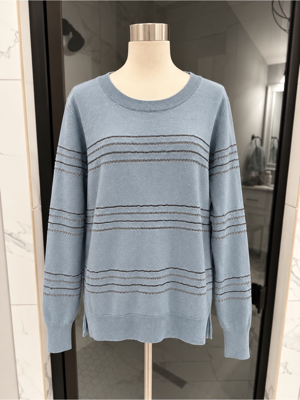 LOFT Light Blue Striped Crewneck Sweater